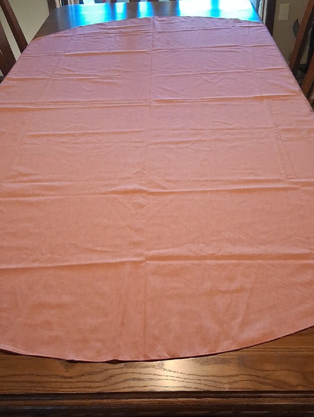 Rose pink oval tablecloth, 84